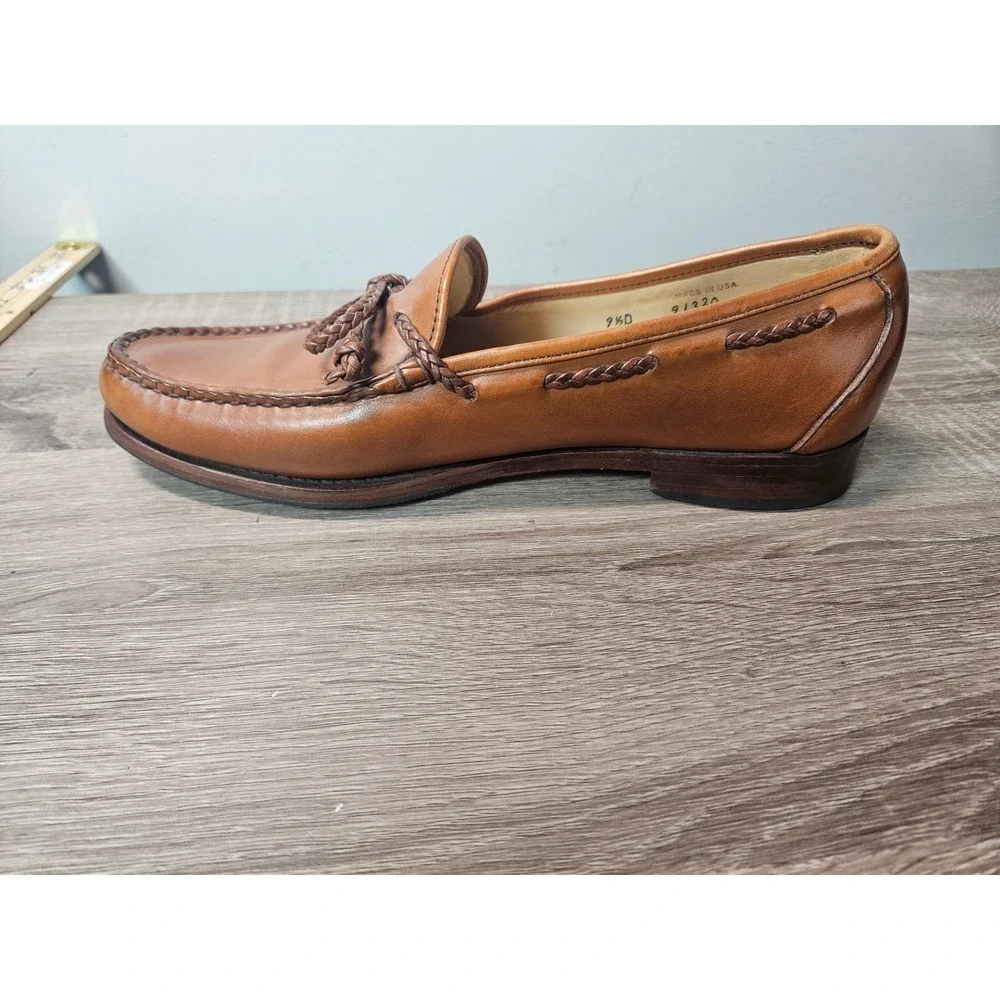 Allen Edmonds Colebrook Tan Leather Braided Bow Loafers Mens 9.5 D 91320 USA